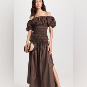 NWT Anthropologie Significant Other Robyn OTS Shirred Dress in Brown - Size 12